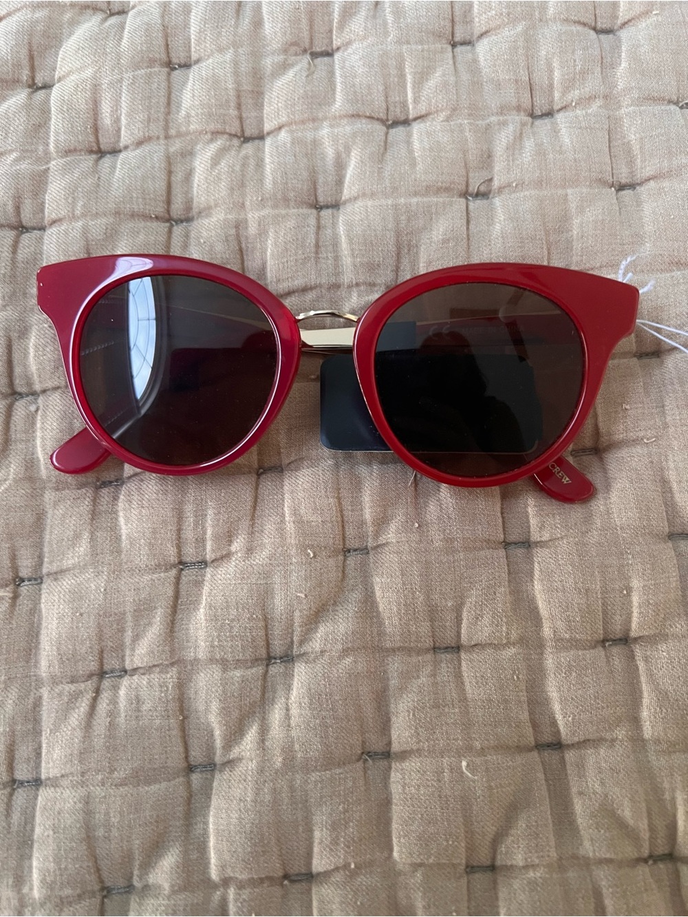J. Crew Red Round Cat-Eye Sunglasses with Gold Bridge